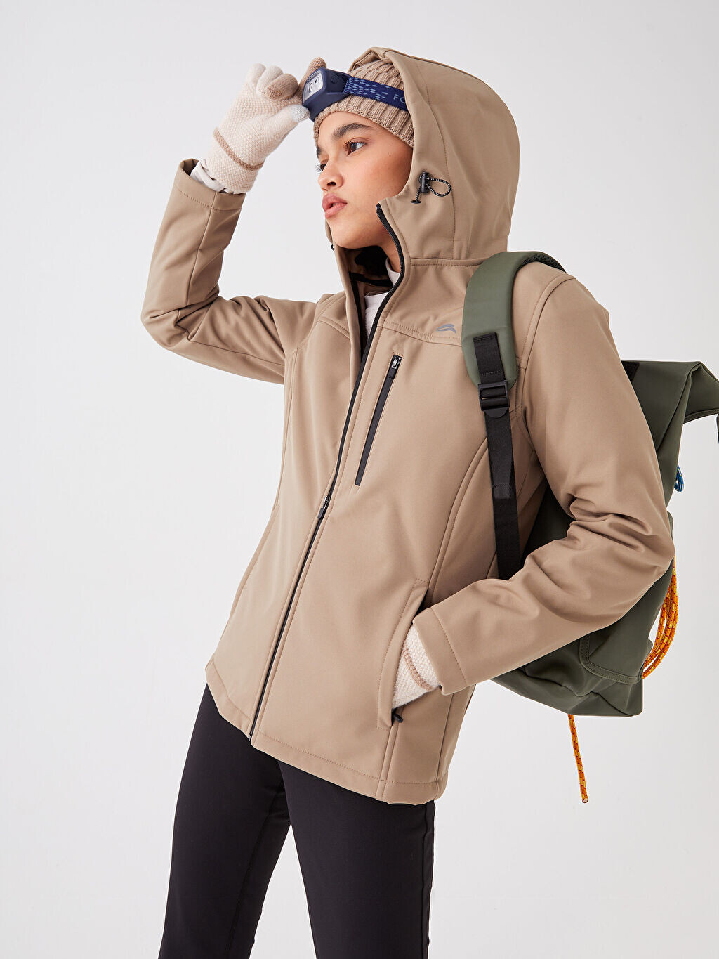 

Женский плащ с капюшоном и принтом с длинным рукавом LCW OUTDOOR, Коричневый