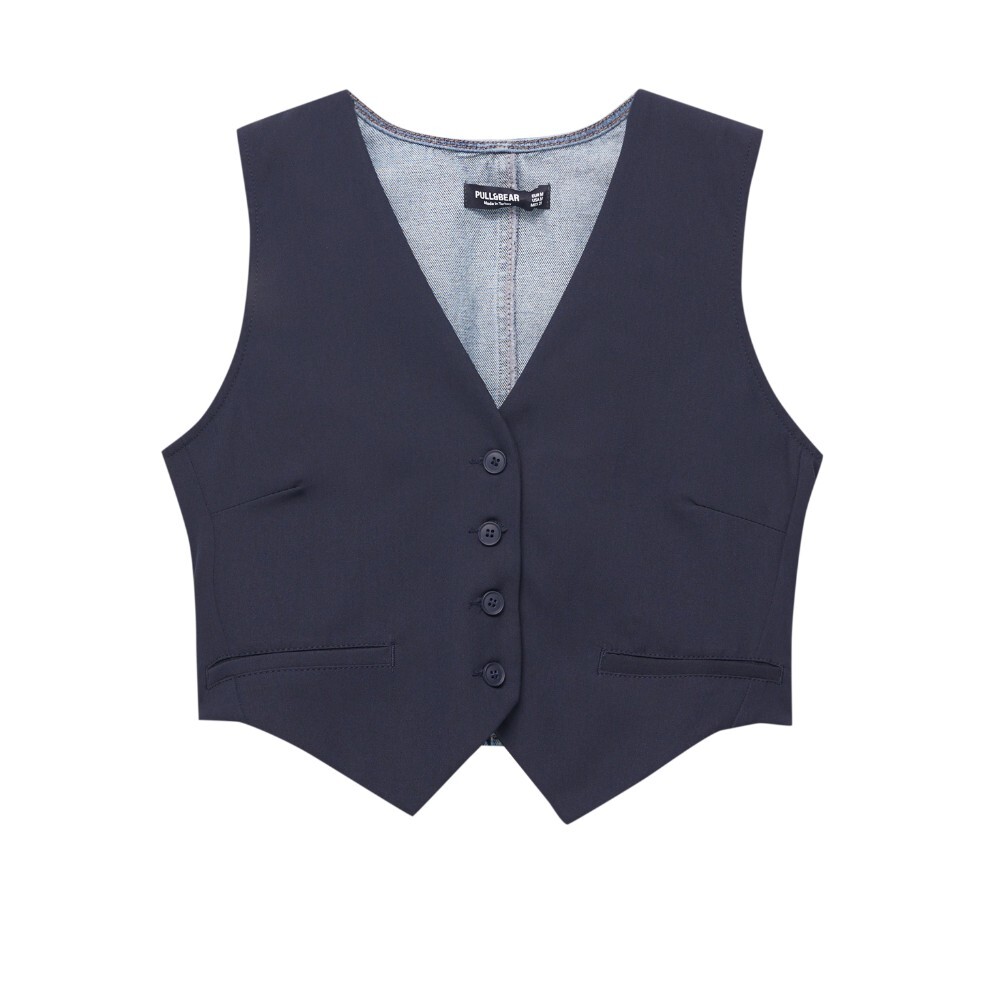 

Жилет Pull&Bear Combined Fabric Waistcoat, темно-синий