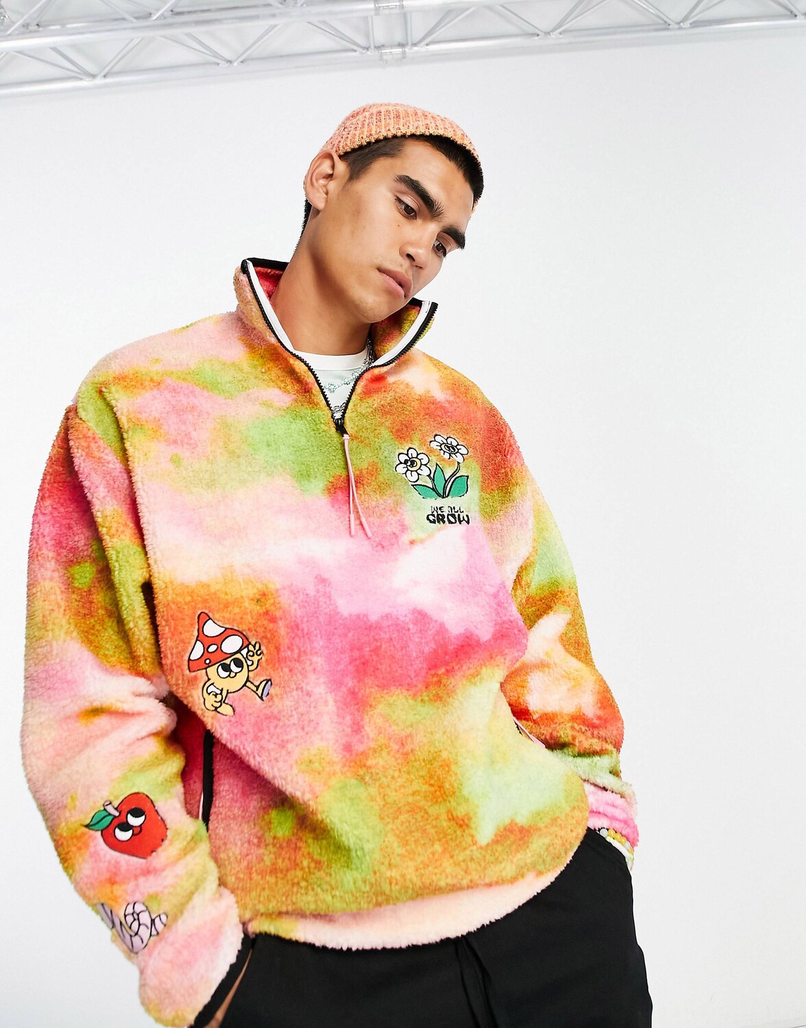 

Толстовка свободного кроя с молнией до середины бедра и вышивкой ASOS DESIGN, Оранжевый