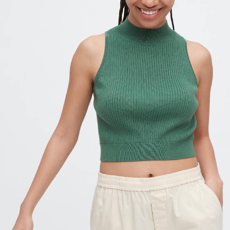 

Джемпер без рукавов Uniqlo Mock Neck Cropped, зеленый