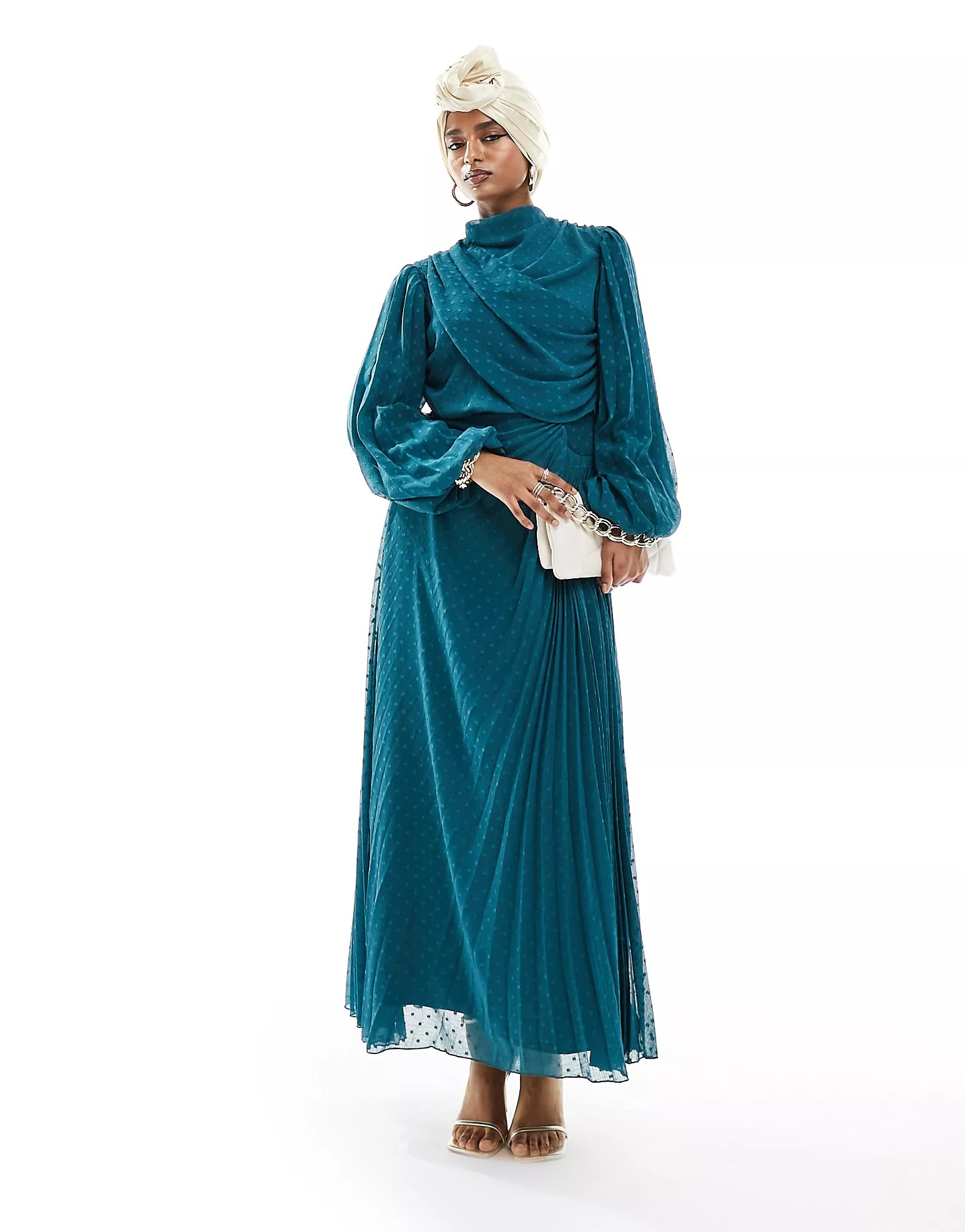 цена Платье макси Asos Design High Neck Wrap Bodice Pleated Dobby Wrap, синий