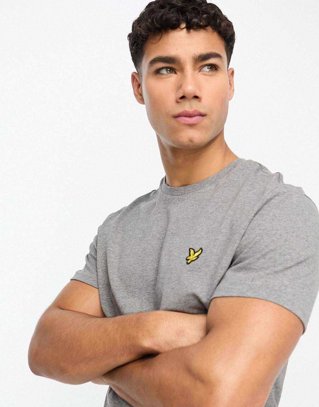 

Серая меланжевая хлопковая футболка с логотипом Lyle & Scott, Серый