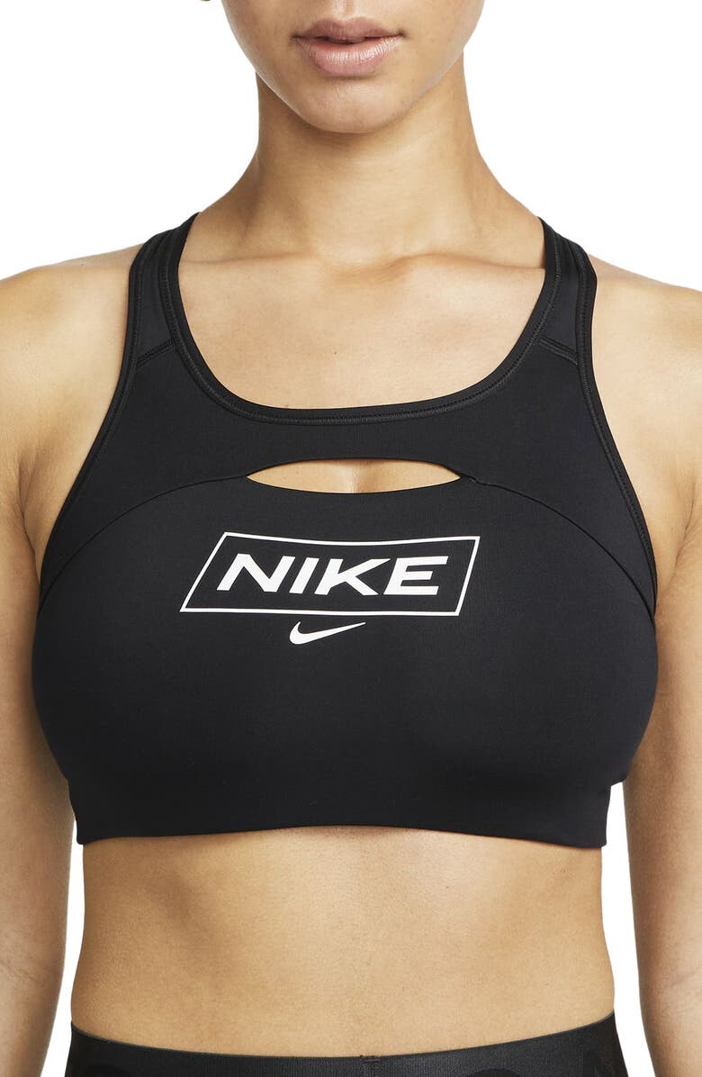 

Спортивное бра Pro Dri-FIT Swoosh NIKE, черный/темно-серый/белый