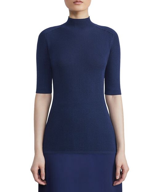 

Топ в рубчик с воротником-стойкой Lafayette 148 New York, цвет Blue