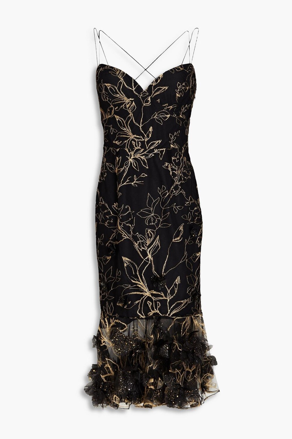 

Платье из тюля с цветочной вышивкой MARCHESA NOTTE, черный