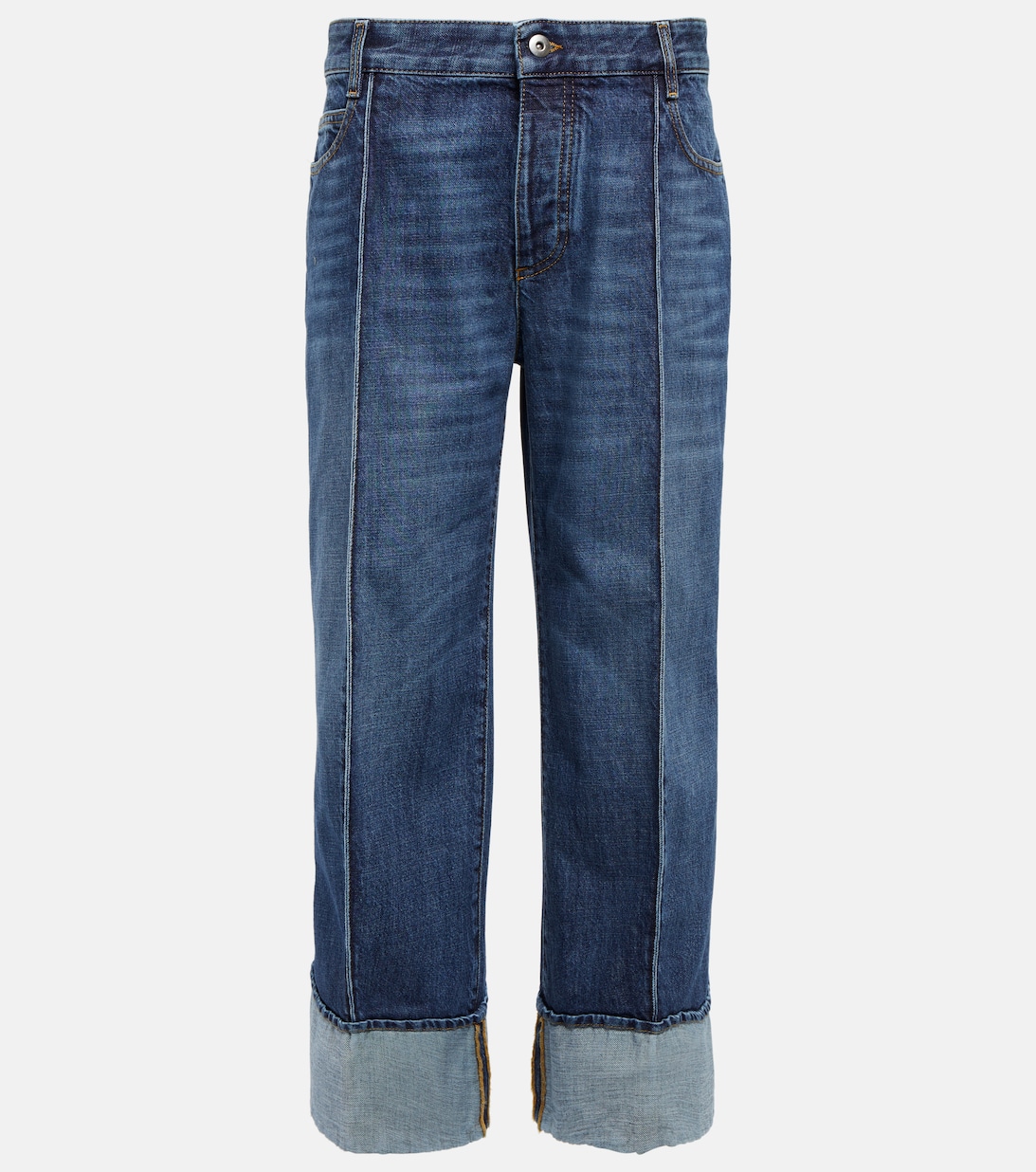 Укороченные прямые джинсы с высокой посадкой BOTTEGA VENETA, синий цена и фото