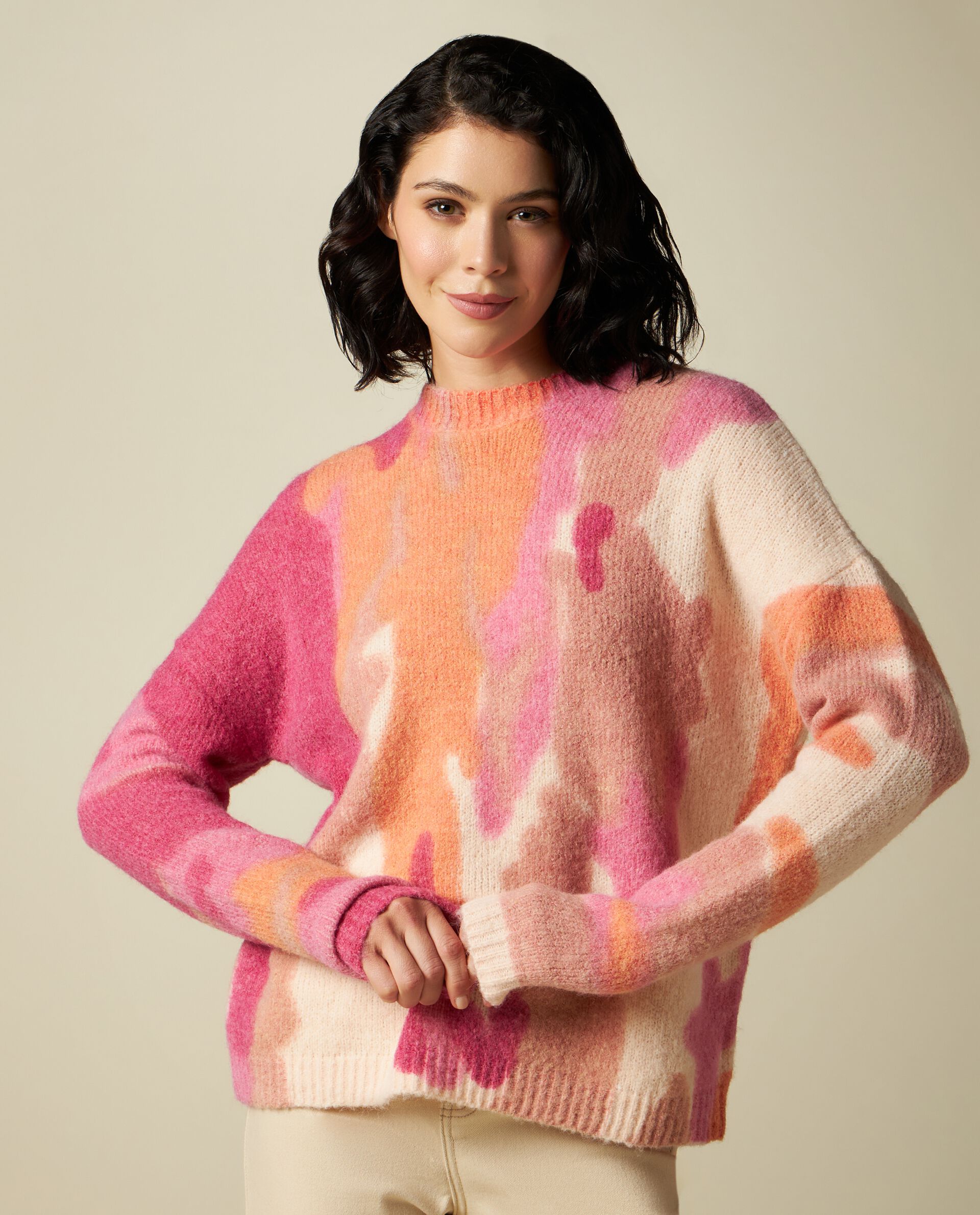 цена Женский трикотажный пуловер из смесовой шерсти Iwie, роза
