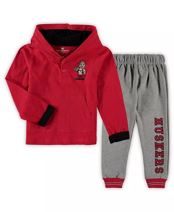 

Комплект из худи и спортивных штанов Nebraska Huskers Poppies Scarlet, Heathered Grey для мальчиков для малышей Colosseum, красный