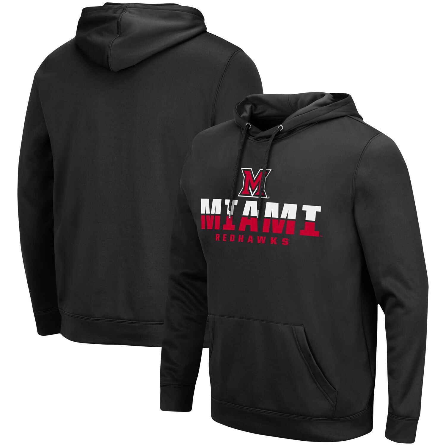 

Мужской черный пуловер с капюшоном с капюшоном RedHawks University RedHawks Miami University Colosseum