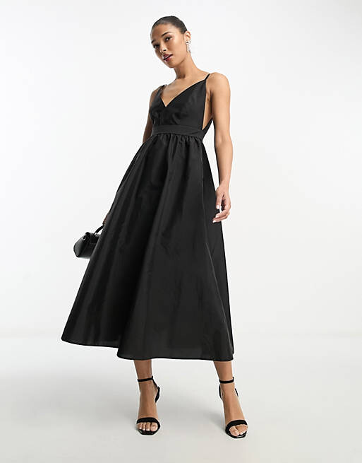 

Черное платье миди с глубоким вырезом и парашютом ASOS DESIGN