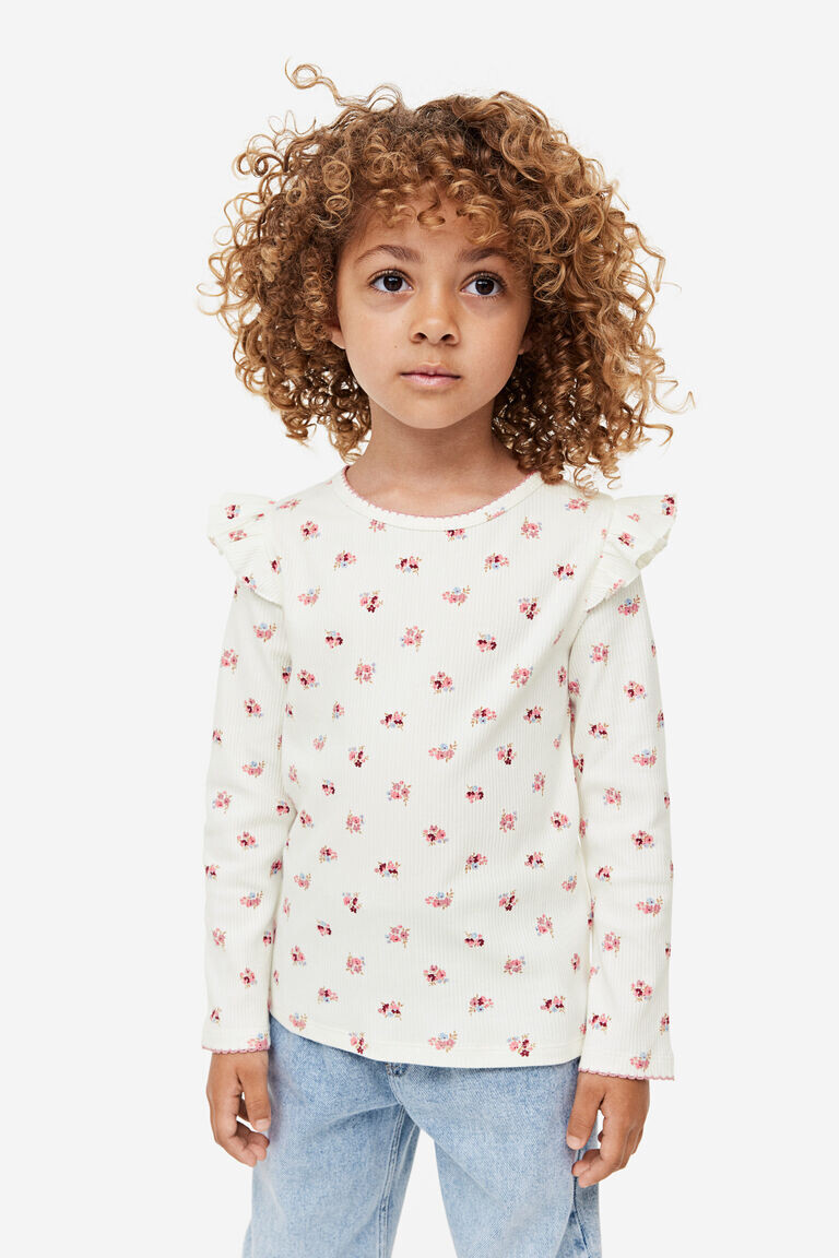 

Топ в рубчик с оборкой H&M, белый