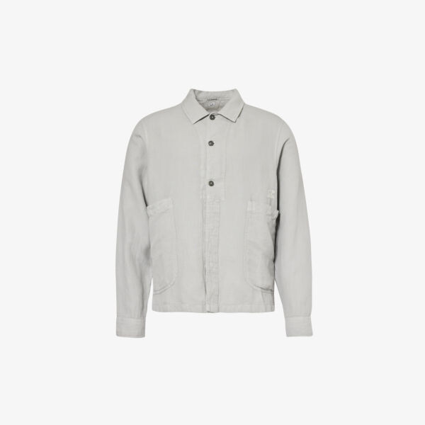 

Рубашка из хлопка и льна с вышитым логотипом и нагрудным карманом Cp Company, синий