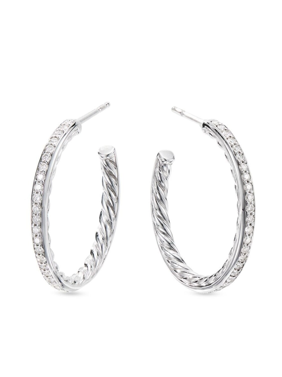 

Серебряные серьги-кольца с бриллиантами David Yurman, серебряный
