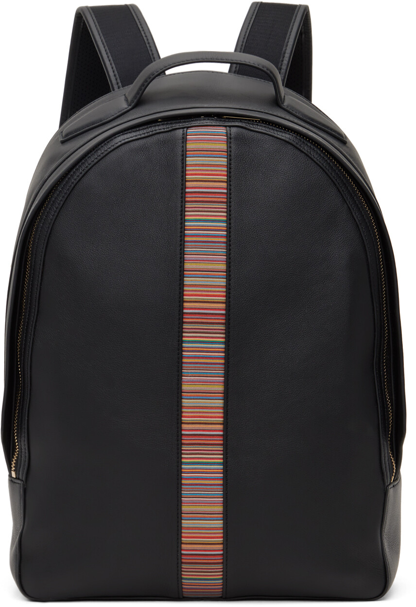 

Черный кожаный рюкзак с фирменной полоской Paul Smith