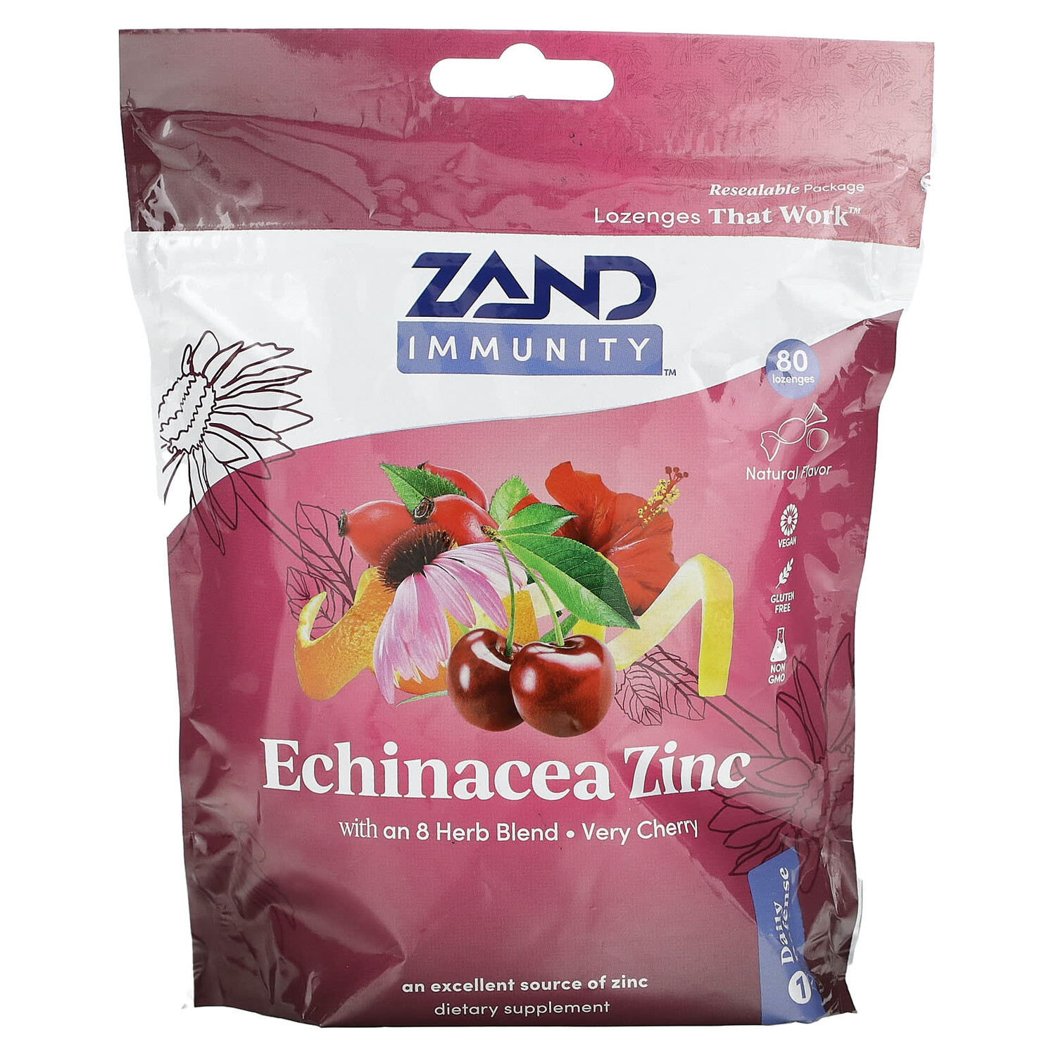 

Immunity, эхинацея и цинк, вишня, 80 пастилок, Zand