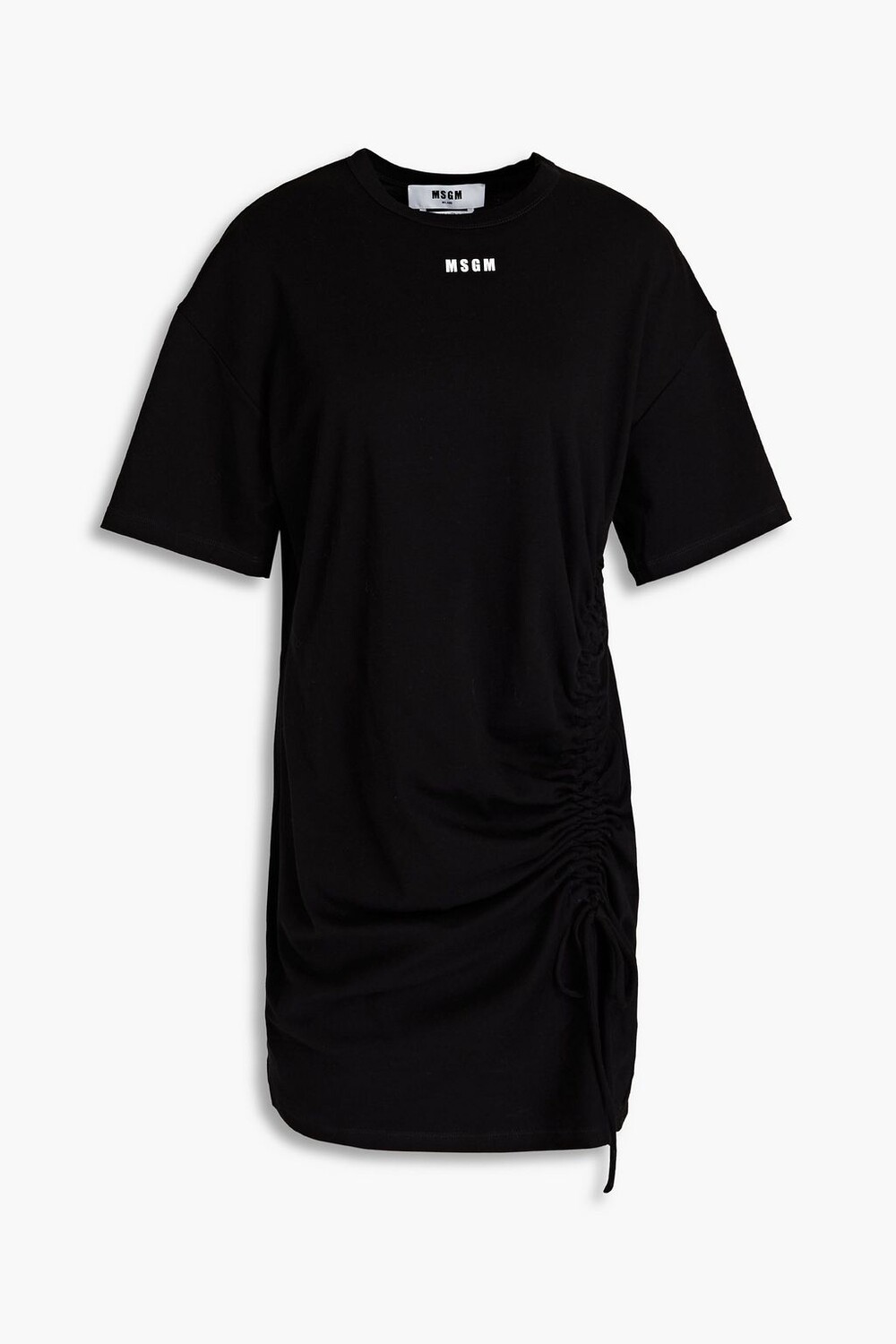 

Платье мини из хлопкового джерси со сборками и логотипом MSGM, черный