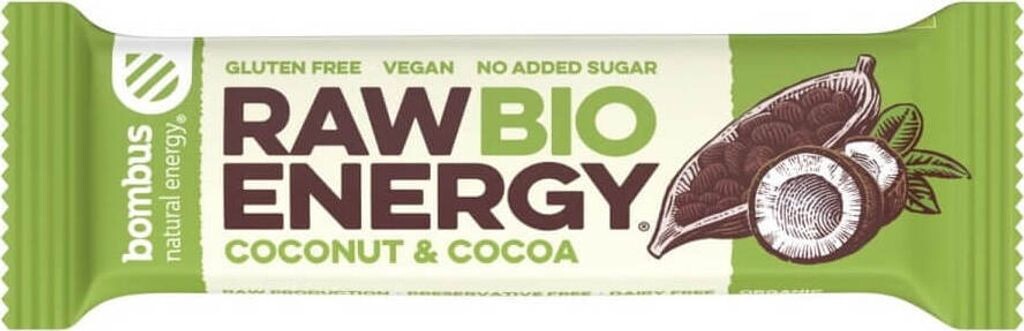 

Батончик RAW ENERGY кокос-какао без глютена 50 г Bombus Biogo