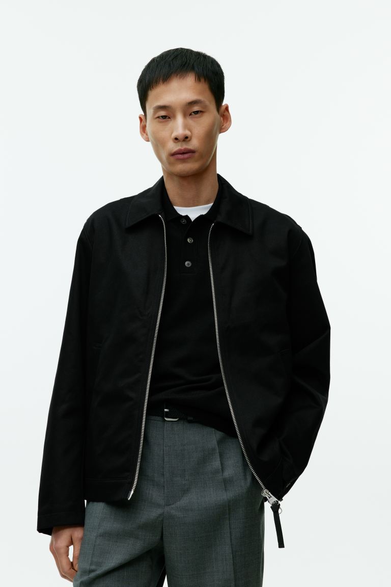 Хлопковая куртка харрингтон H&M, черный хлопковая куртка h