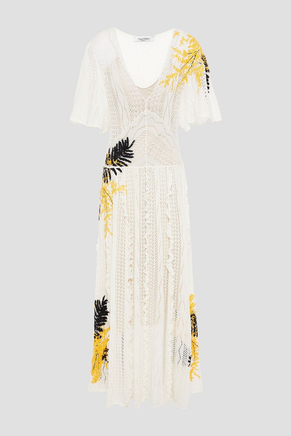 

Платье макси из смесового хлопка с вышивкой крючком VALENTINO GARAVANI, белый