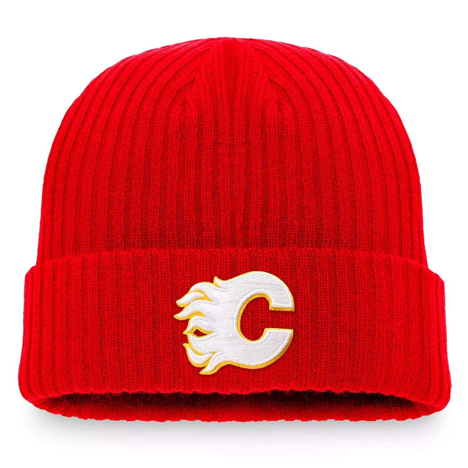 

Мужская красная мужская вязаная шапка с логотипом Fanatics Calgary Flames Core и манжетами