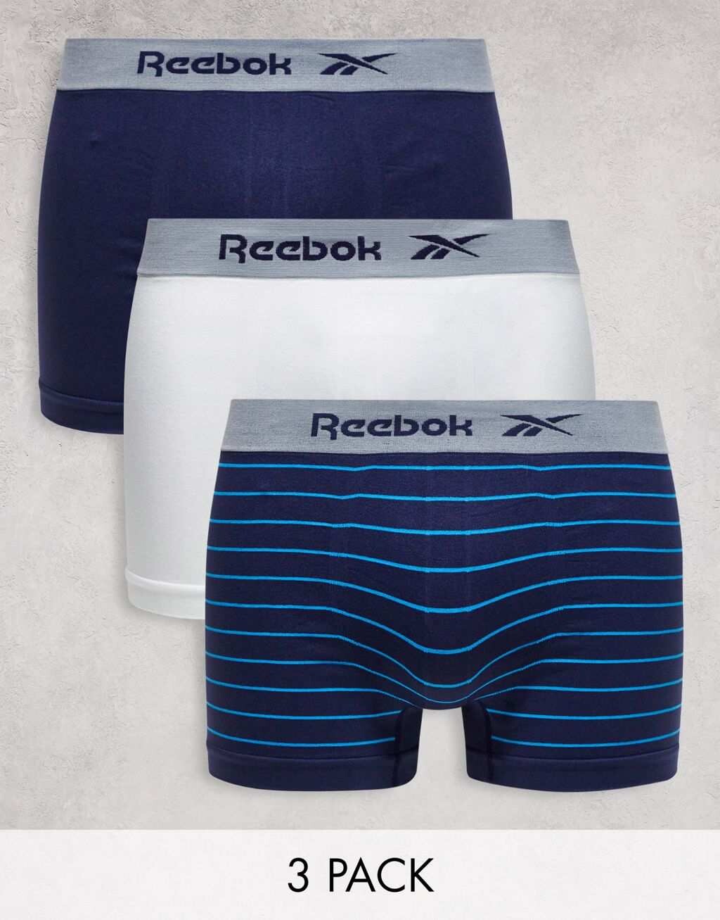 

Тройка бесшовных плавок Reebok Gene в темно-белую полоску