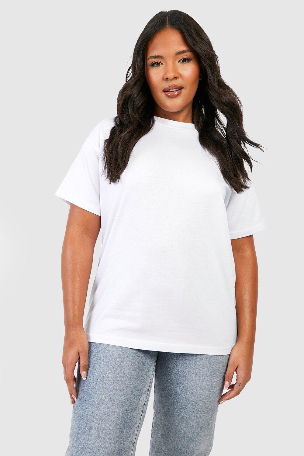 

Базовая хлопковая футболка с круглым вырезом Plus Plus boohoo, белый