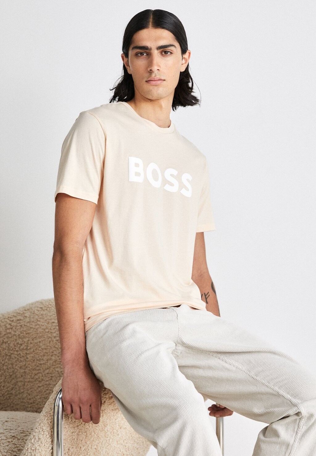 

Футболка с принтом Thinking BOSS, цвет open beige