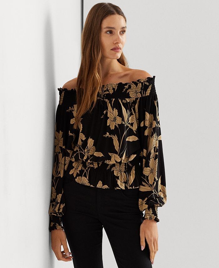 

Женский трикотажный топ с открытыми плечами и цветочным принтом Lauren Ralph Lauren, мультиколор