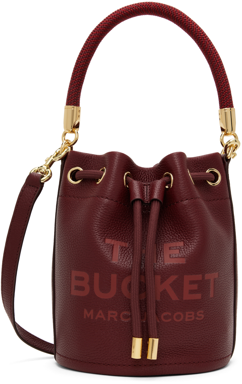 Темно-красная сумка The Leather Bucket Marc Jacobs женская квадратная бордовая кожаная сумка через плечо leandra бордо