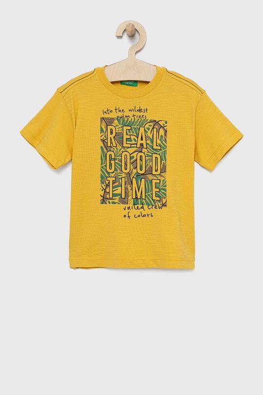 

Детская хлопковая футболка United Colors of Benetton, желтый
