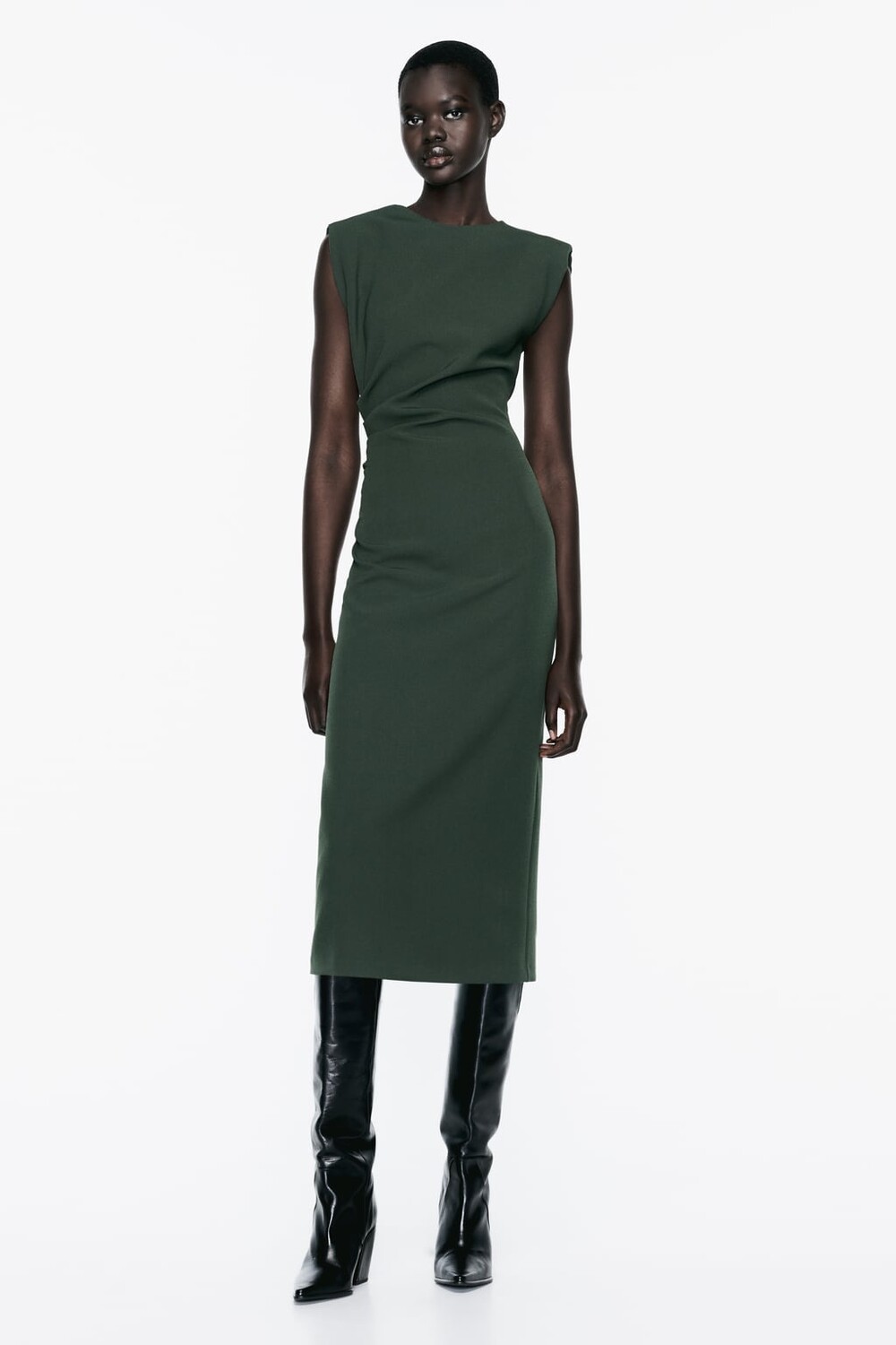 

Драпированное платье миди ZARA, зеленый