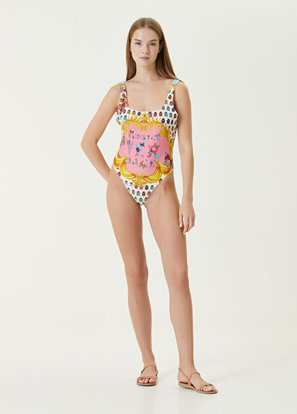

Синий купальник с логотипом Versace