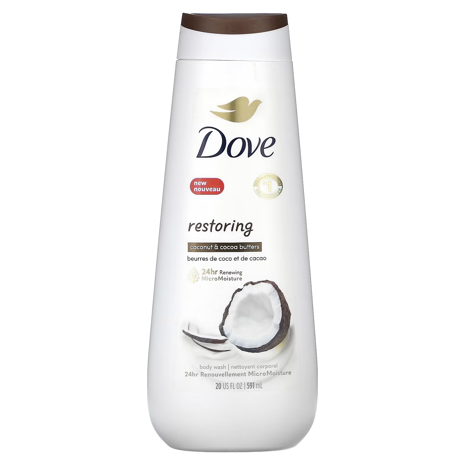 Dove Восстанавливающий гель для душа с маслом кокоса и какао, 20 жидких унций (591 мл) dove гель для душа молочко с вишней и чиа 591 мл 20 жидк унций