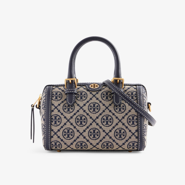

Плетеная сумка с монограммой Barrel и верхней ручкой Tory Burch, темно-синий