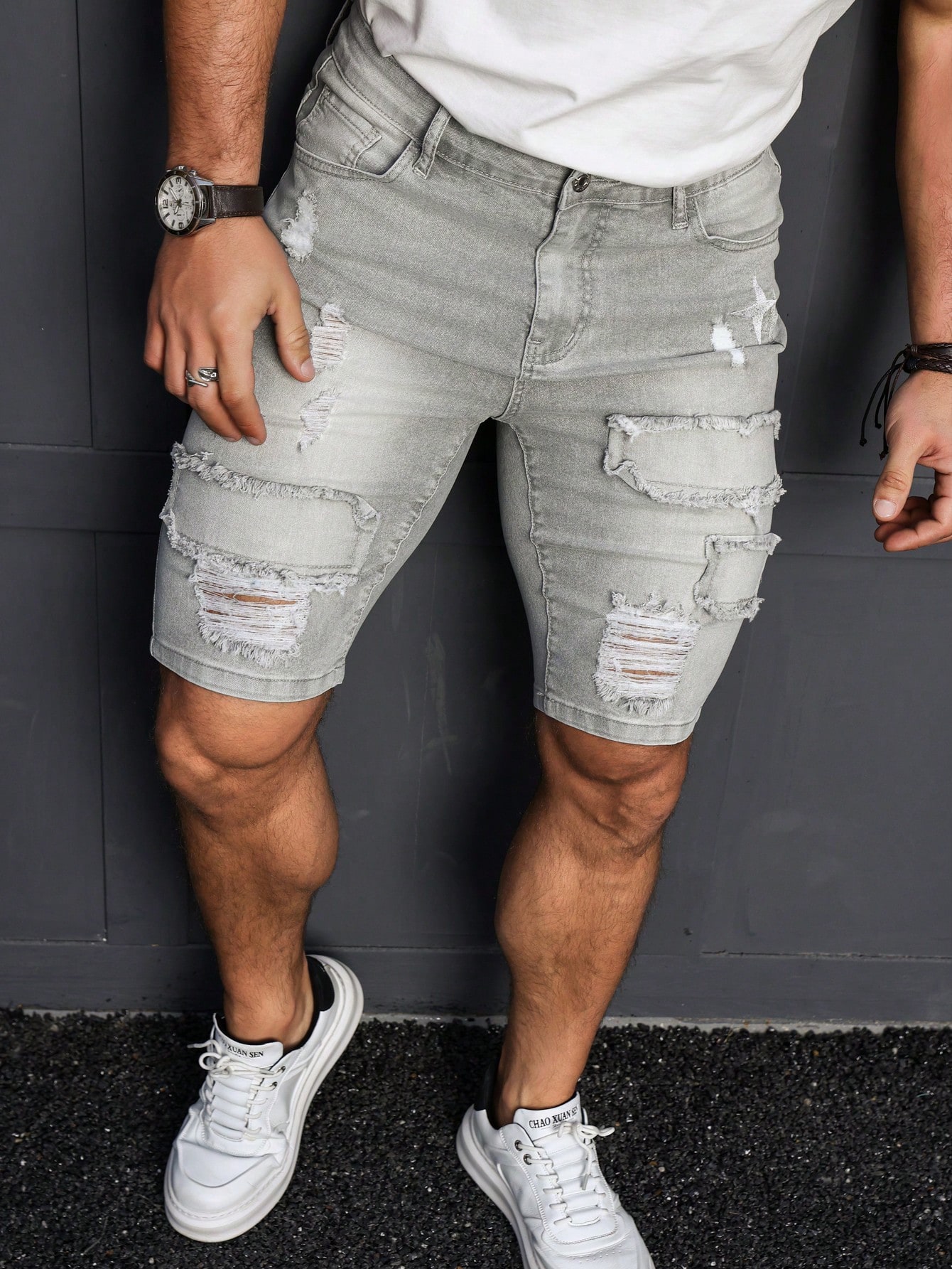 Мужские рваные джинсовые шорты Manfinity Hypemode, выстиранные в воде, серый