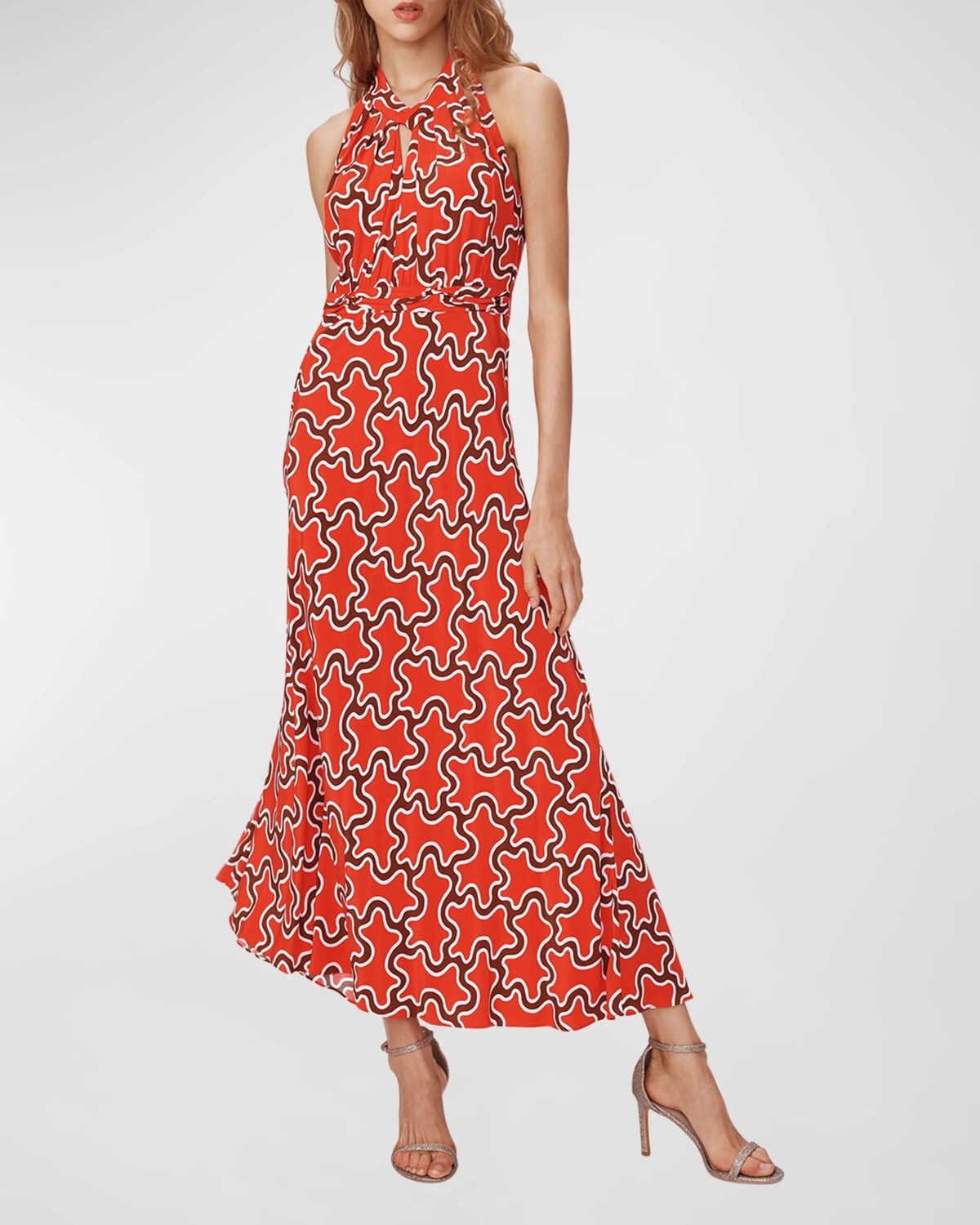 

Платье макси Nyck с абстрактным принтом через шею Diane von Furstenberg, цвет Cloud Patch Red Sm