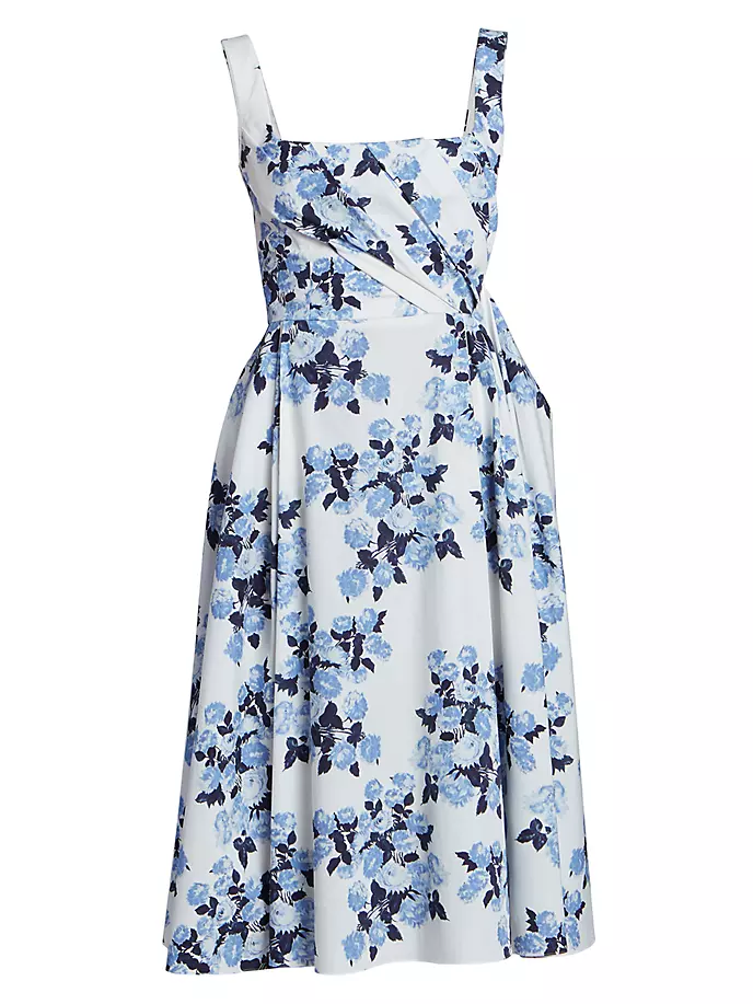 Драпированное платье миди Teresa с цветочным принтом Emilia Wickstead, цвет baby blue flower bouquet