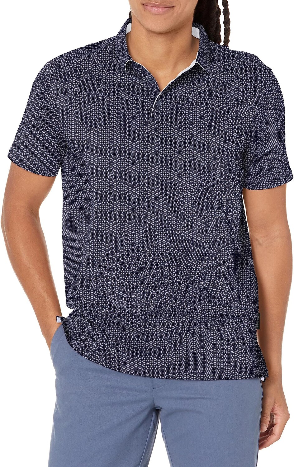 

Рубашка-поло All Over Micro Print Polo Armani Exchange, цвет Navy Micro Exagon
