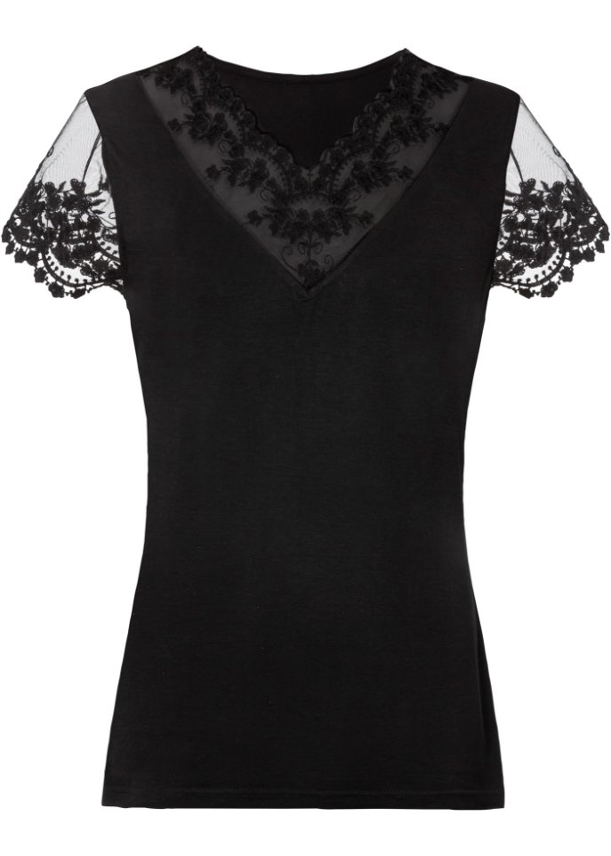 Рубашка с кружевом Bodyflirt Boutique, черный рубашка с кружевом bodyflirt boutique черный