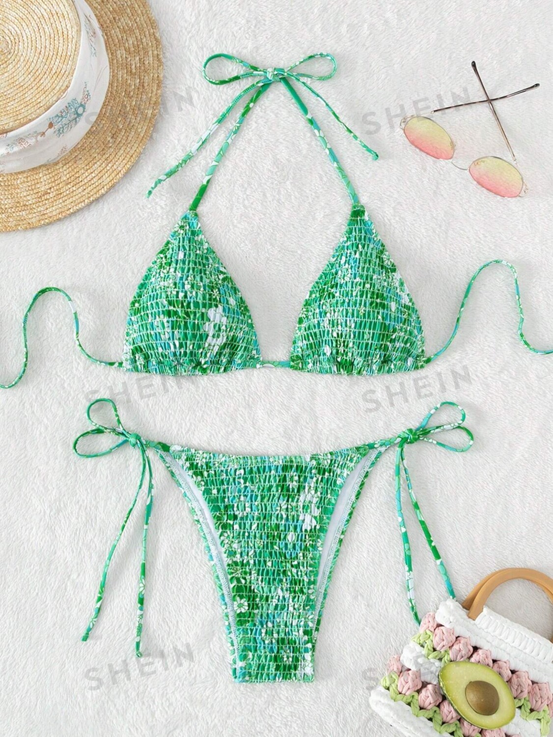 

Купальник раздельный женский Shein Swim Vcay с цветочным принтом, зеленый