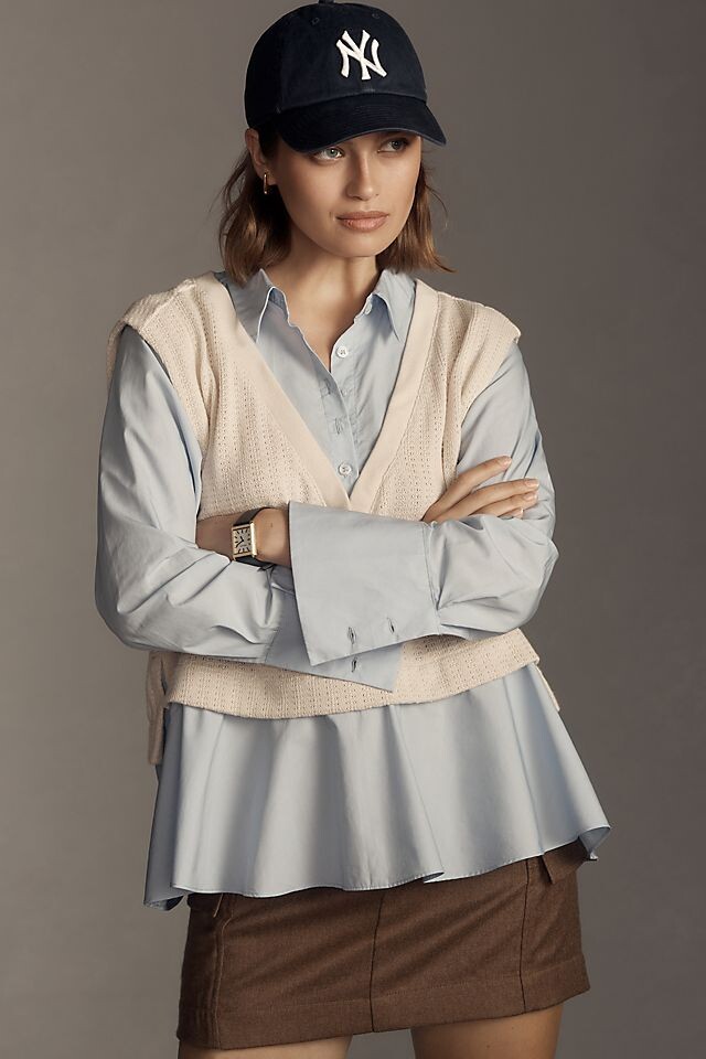 

Свитер-жилет Anthropologie Twofer с V-образным вырезом, marshmallow