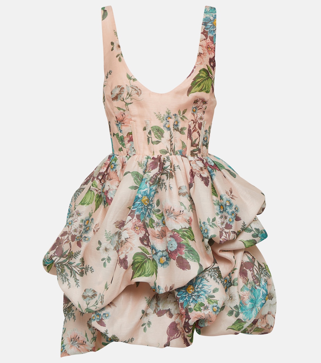 цена Мини-платье matchmaker с цветочным принтом из льна и шелка Zimmermann, розовый