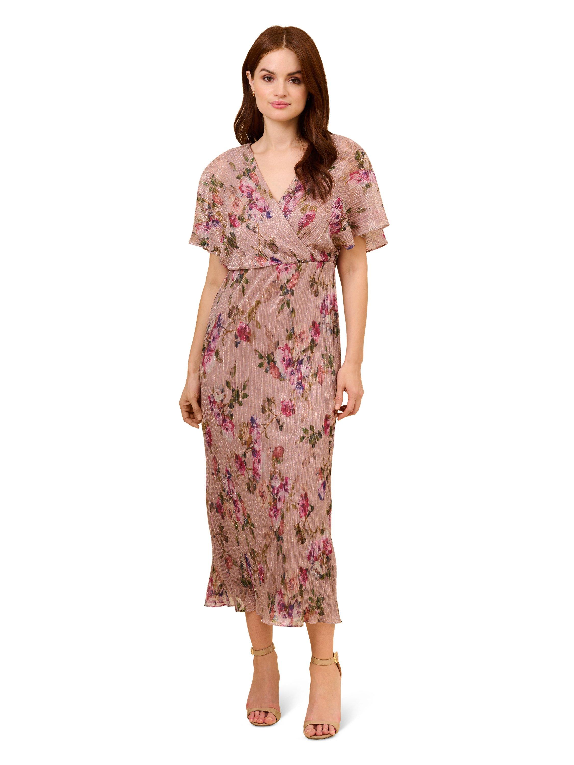 цена Мятое платье с цветочным принтом и эффектом металлик Adrianna Papell, мультиколор