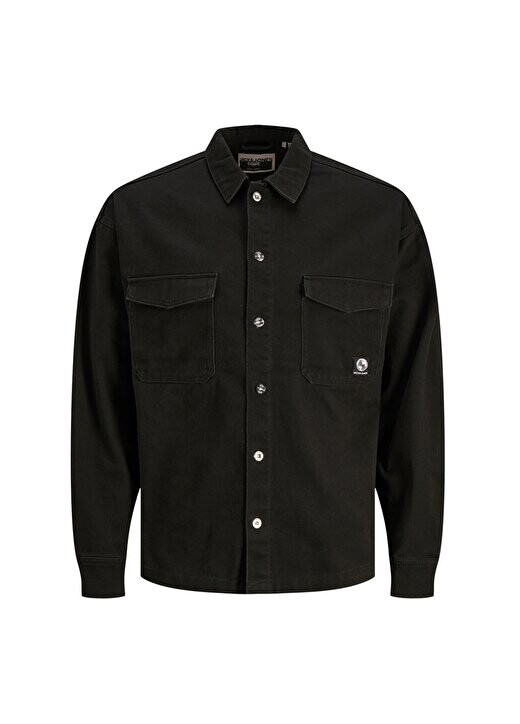 

Черная мужская рубашка широкого кроя 12241925_JCOTWILL EDDIE OVERSHIRT L Jack & Jones, черный