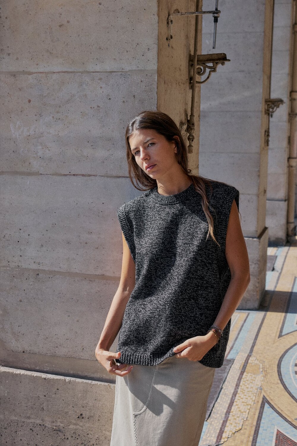 

Вязаный жилет из крученой пряжи оверсайз ZARA, черный