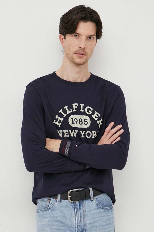 

Хлопковый топ с длинными рукавами Tommy Hilfiger, темно-синий