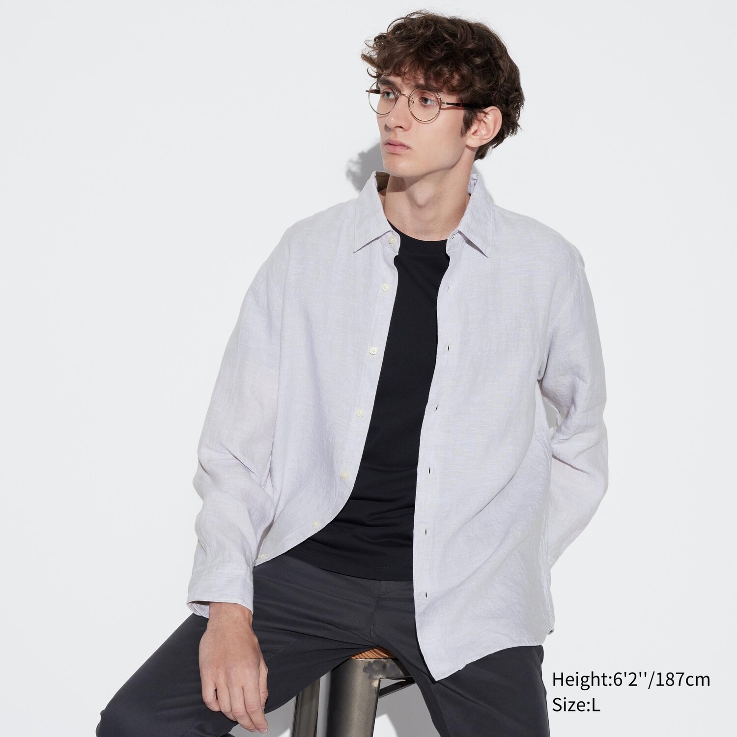

Рубашка из 100% льна премиум UNIQLO, серый