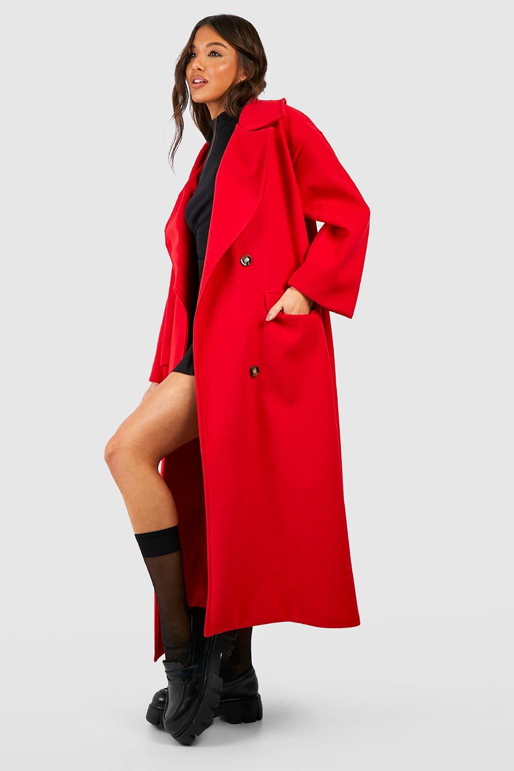 Двубортное шерстяное пальто супер-оверсайз макси boohoo, красный