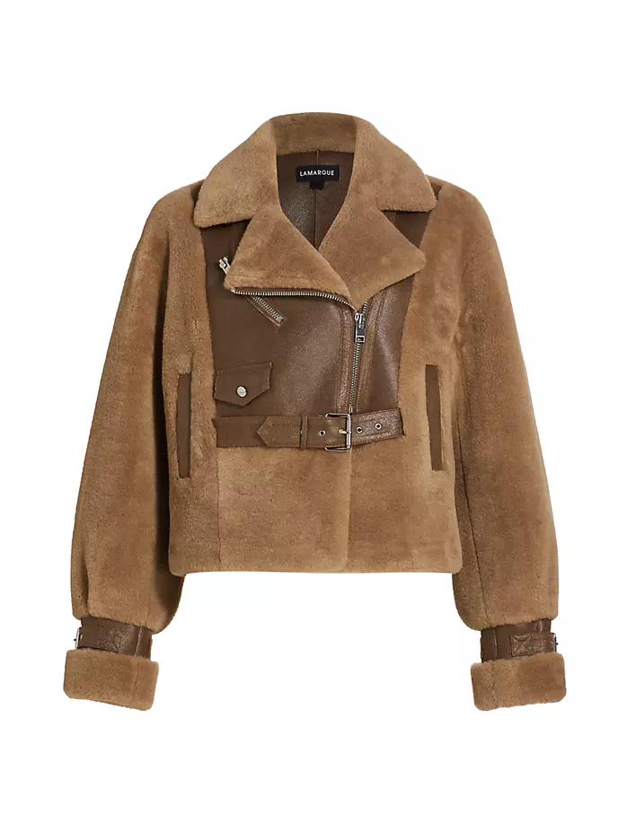 куртка lamarque estia цвет mocha Байкерская куртка из искусственного меха Elody Lamarque, цвет mocha brown