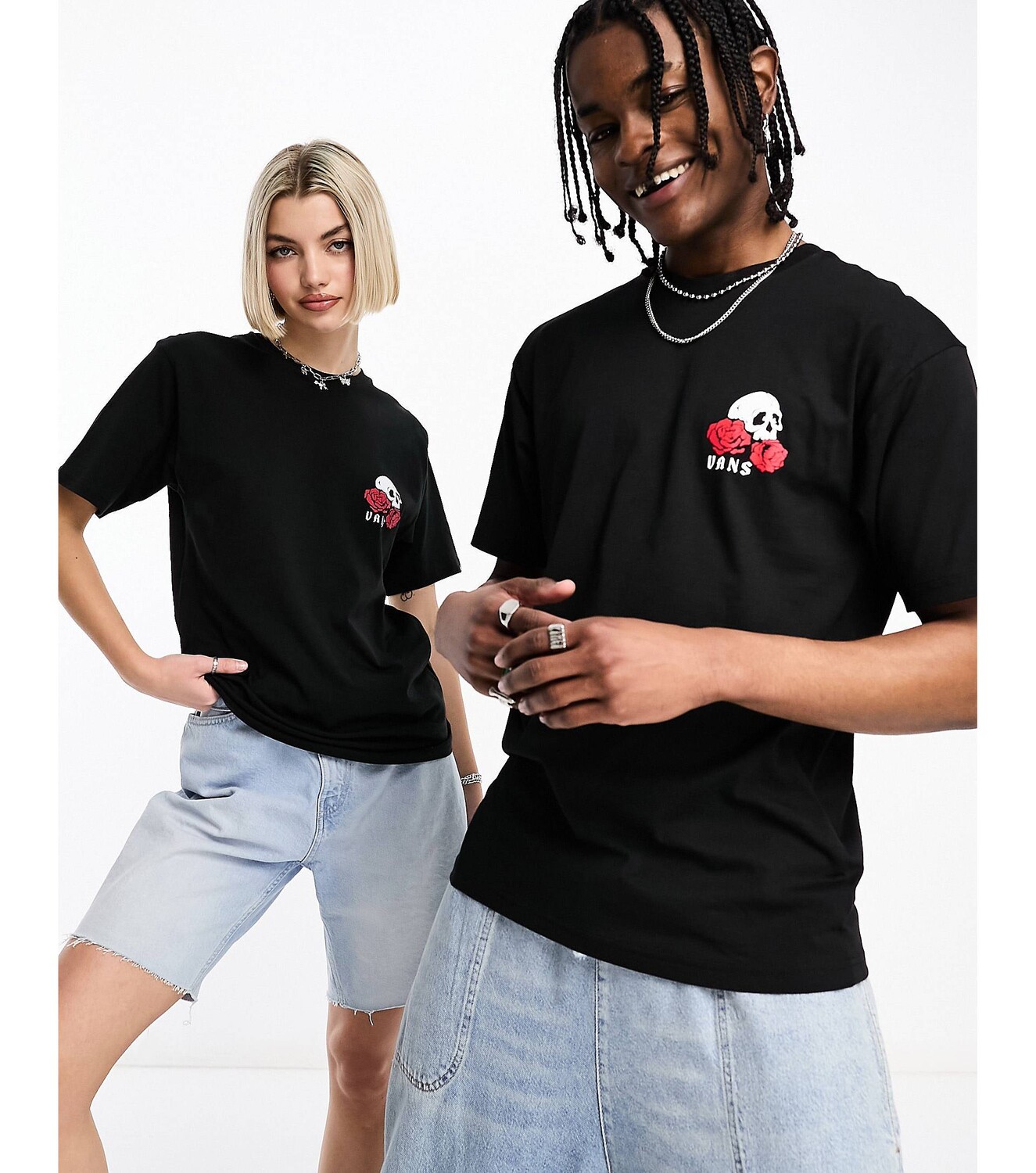 

Черная футболка с принтом черепа на спине Vans Rose Bed, Черный